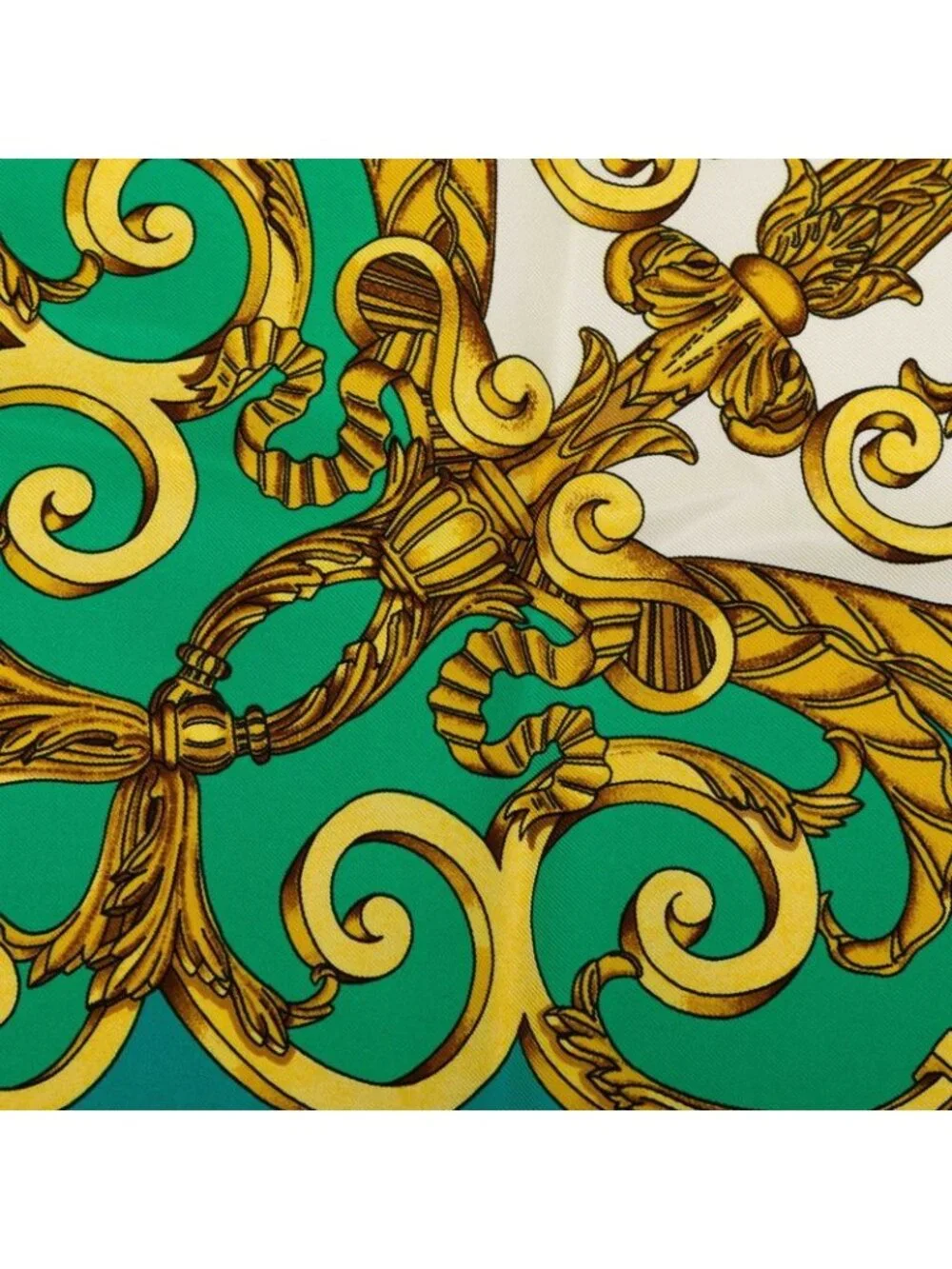 Hermes Carre 90 les Tuileries Roulis Park Scarf Green Gold Silk